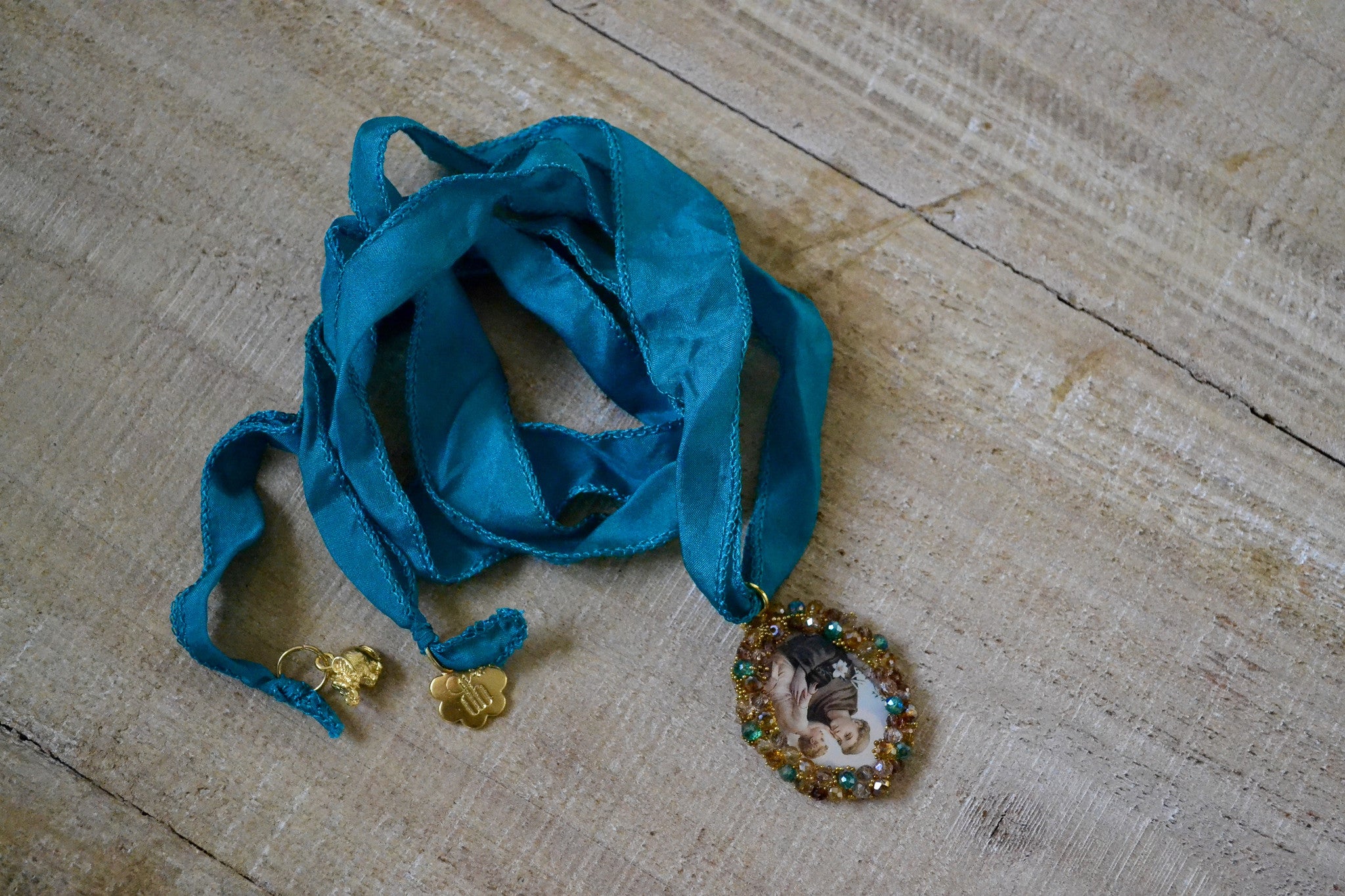 Turquoise Ribbon Silk Necklace